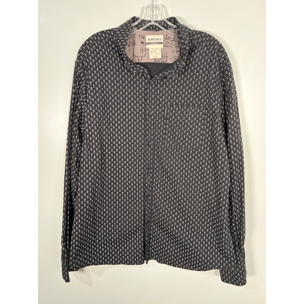Ariat Modern Fit Black Beer Bottle Print Long Sleeve Western Shirt XL